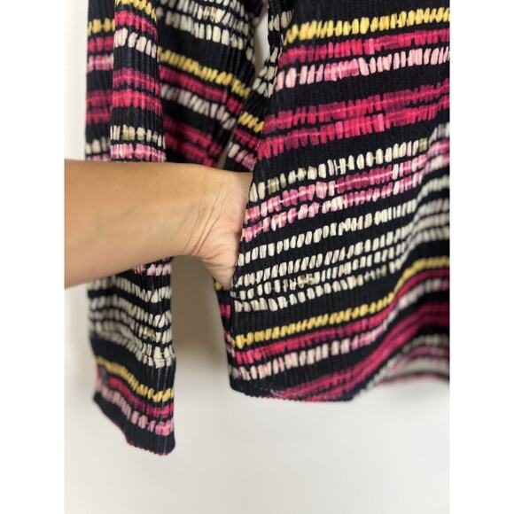 Emily Wonder Multicolor Ribbed Button up Shirt S Long Sleeve Collared Boho Retro - Picture 9 of 11